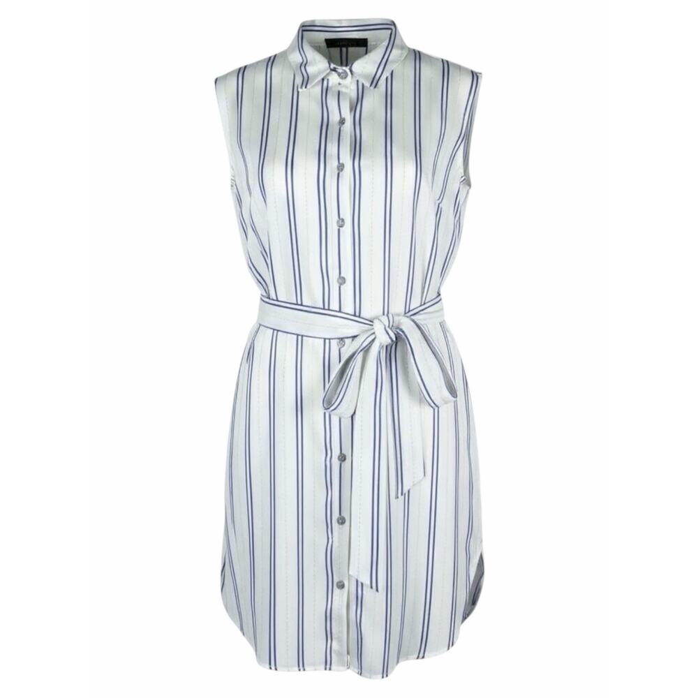 Cotton On Alexis Shirt Dress Sleeveless Belt Tie White Blue Size M